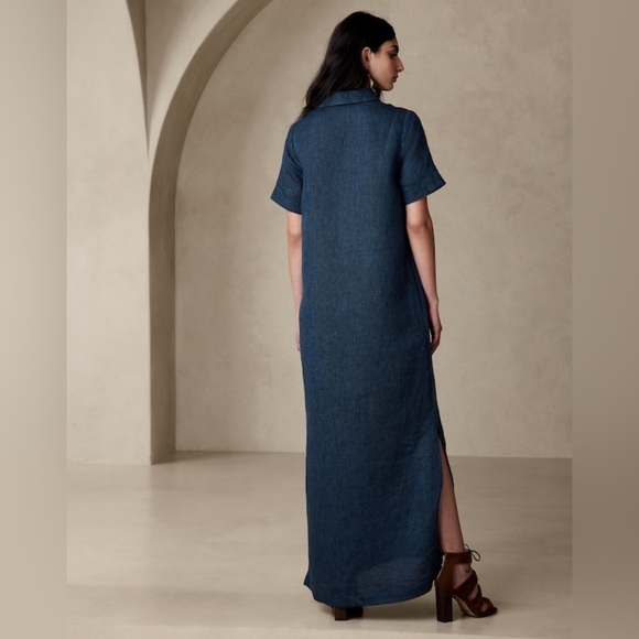 NWT! Banana Republic Indigo Cruz Linen Maxi Shirtdress - Size XS 🦋 - Picture 3 of 11